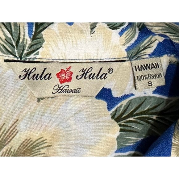 Hula Hula VTG Hawaiian Camp Shirt Blue Tropical Floral Button Up Short Sleeve S - Picture 2 of 5